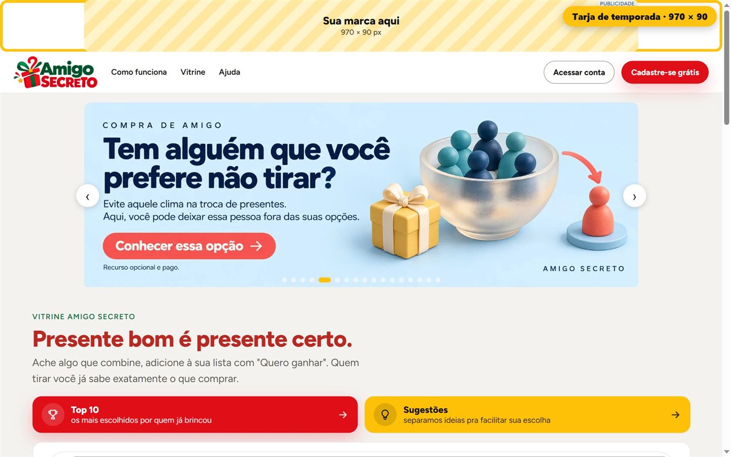 Tarja de 970 por 90 acima do menu do site